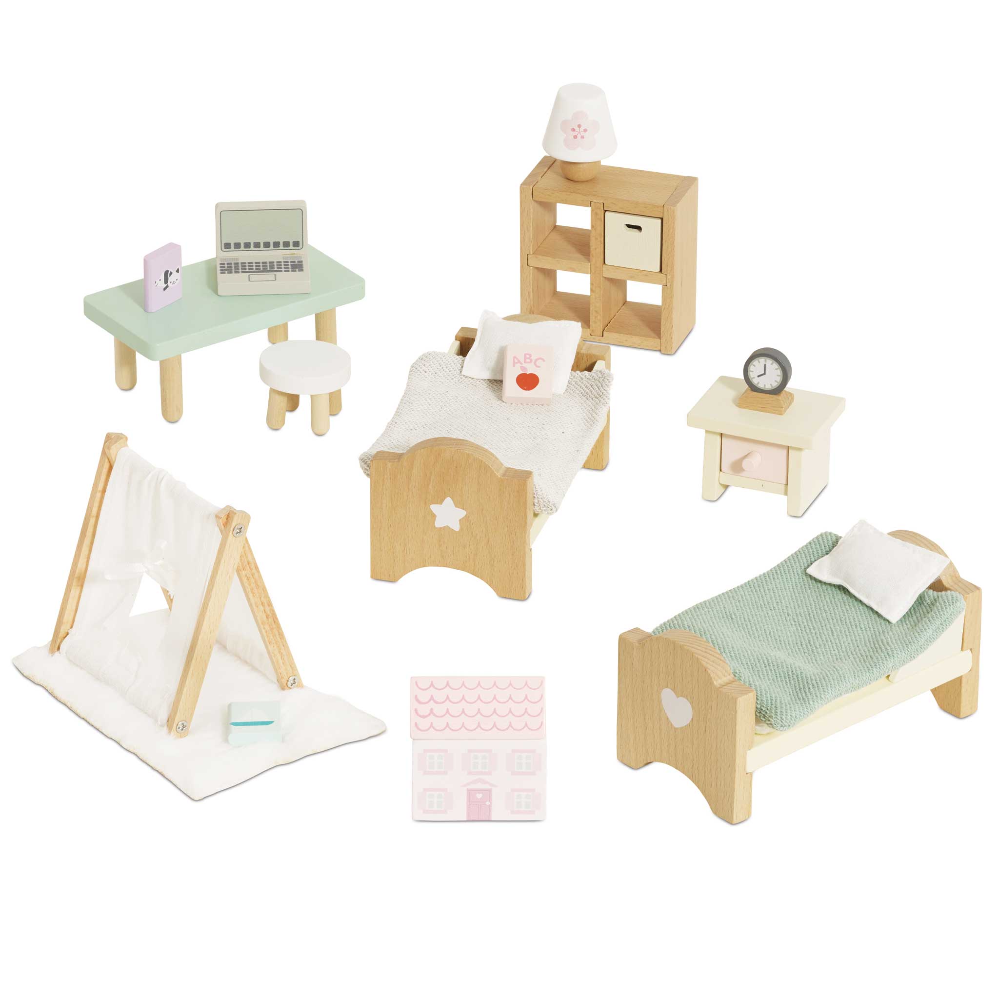 ME061-dolls-house-furniture-daisylane-childrens-bedroom-play-set-beds-dollhouse-pink-white-wooden-toy-stem-gift (6)